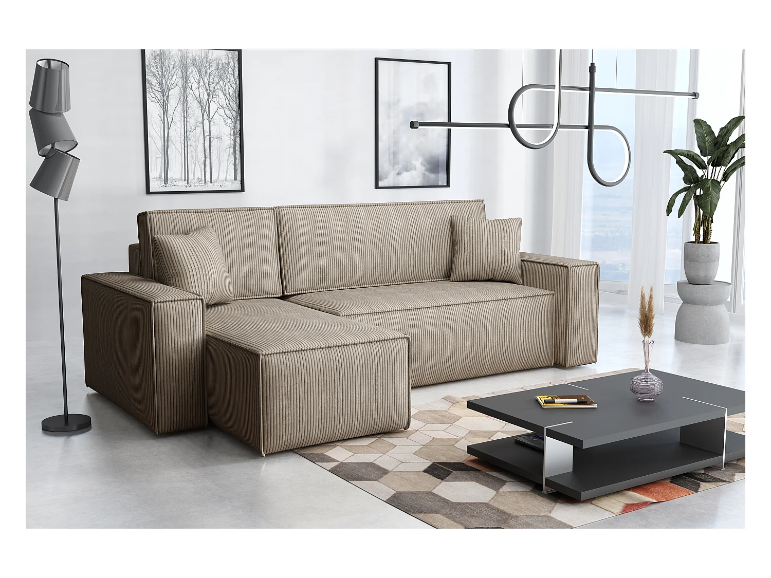 Canapé d’angle DENIS L avec fonction lit 135x200 Poso 2