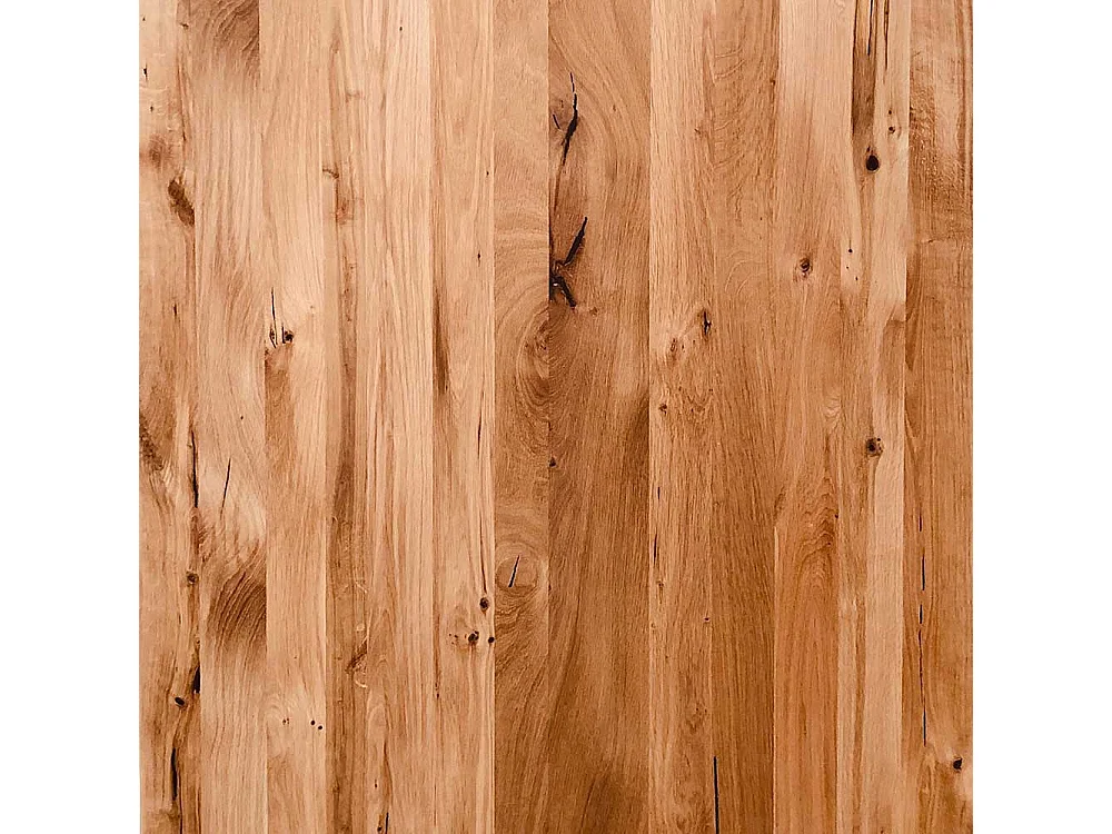 Rustikaler Esstisch mit Massivholzplatte Wildeiche Metall Vierfußgestell