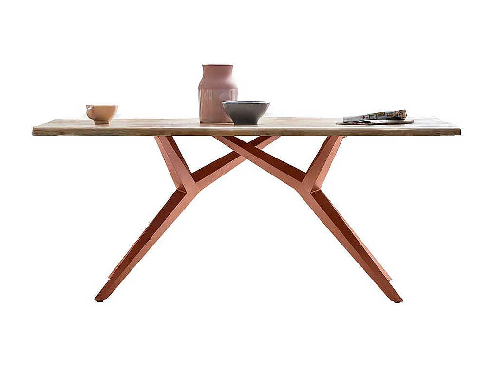 Rustikaler Esstisch mit Massivholzplatte Wildeiche Metall Vierfußgestell