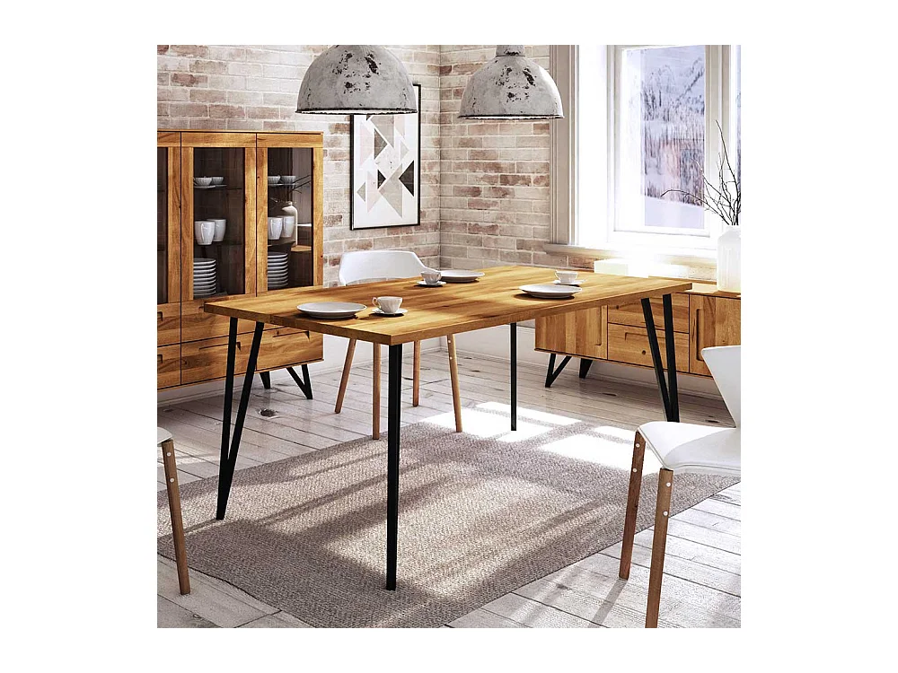 Esstisch aus Wildeiche Massivholz und Stahl Loft Design