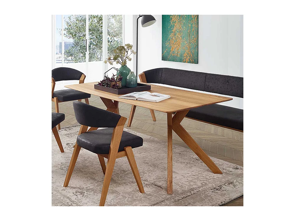 Holztisch Massiv aus Wildeiche modernem Vierfußgestell