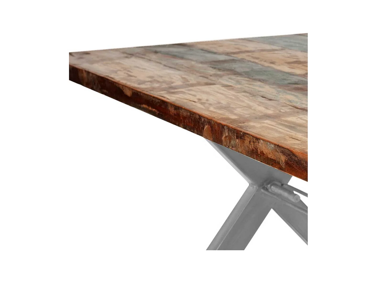 Küchentisch in Bunt Recyclingholz massiv X-Füßen aus Eisen