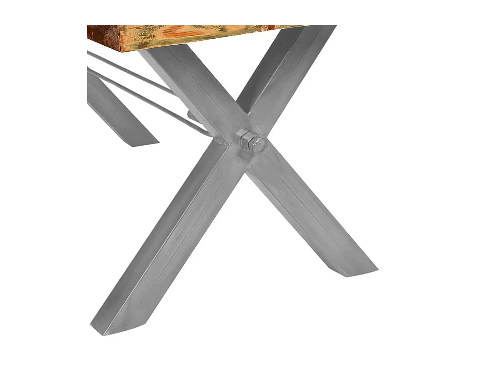 Küchentisch in Bunt Recyclingholz massiv X-Füßen aus Eisen