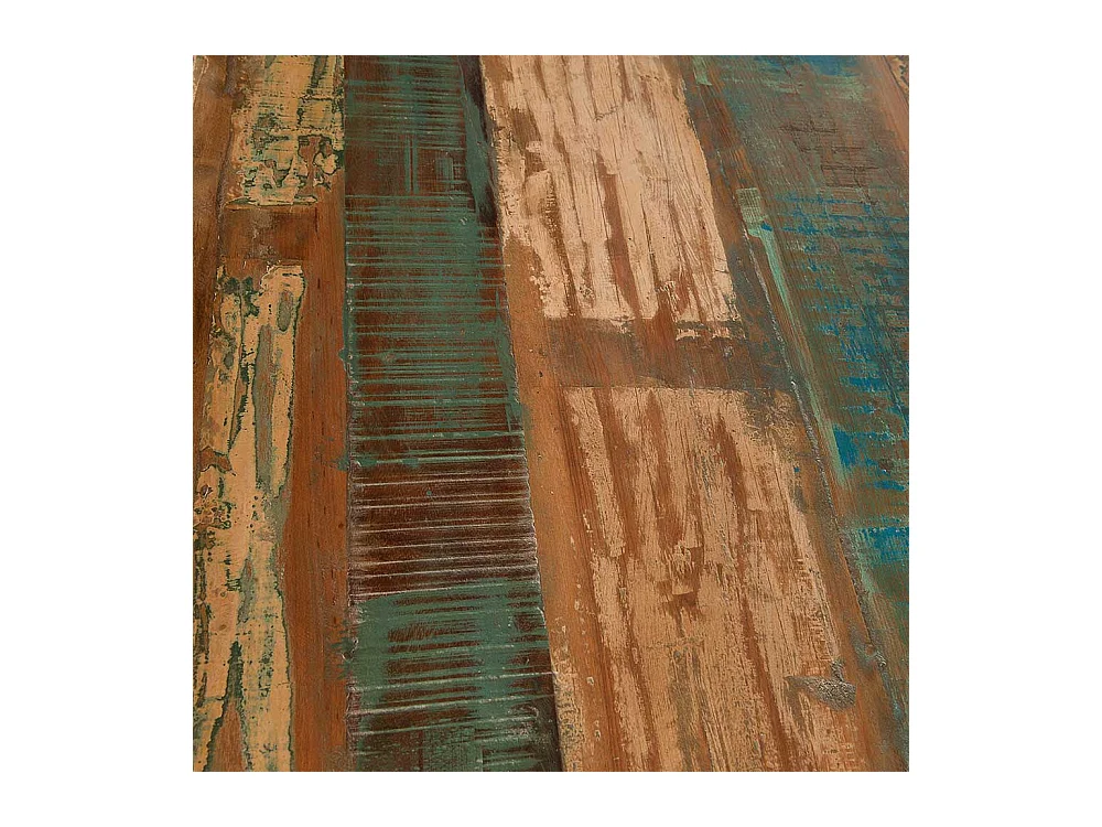 Küchentisch in Bunt Recyclingholz massiv X-Füßen aus Eisen