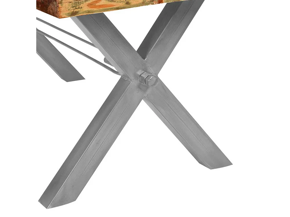 Küchentisch in Bunt Recyclingholz massiv X-Füßen aus Eisen