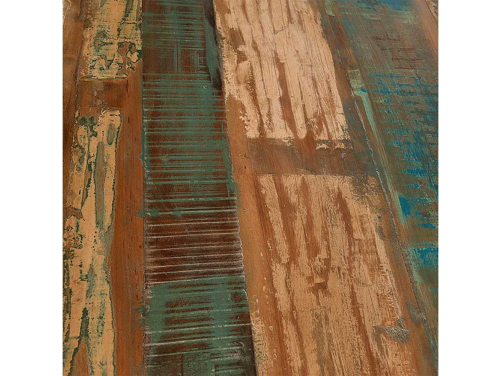 Küchentisch in Bunt Recyclingholz massiv X-Füßen aus Eisen