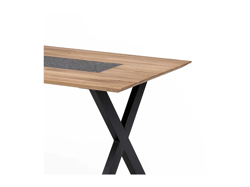 Designer Esstisch aus Wildeiche Massivholz und Metall Granitstein Furnier