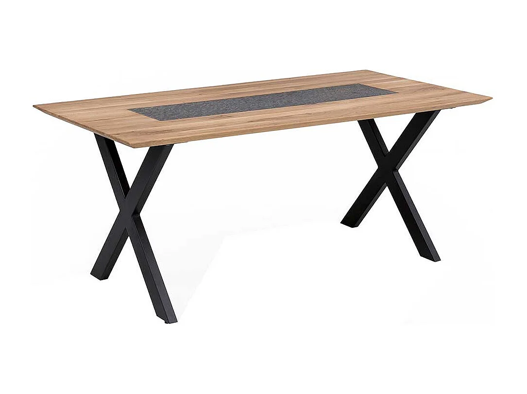 Designer Esstisch aus Wildeiche Massivholz und Metall Granitstein Furnier