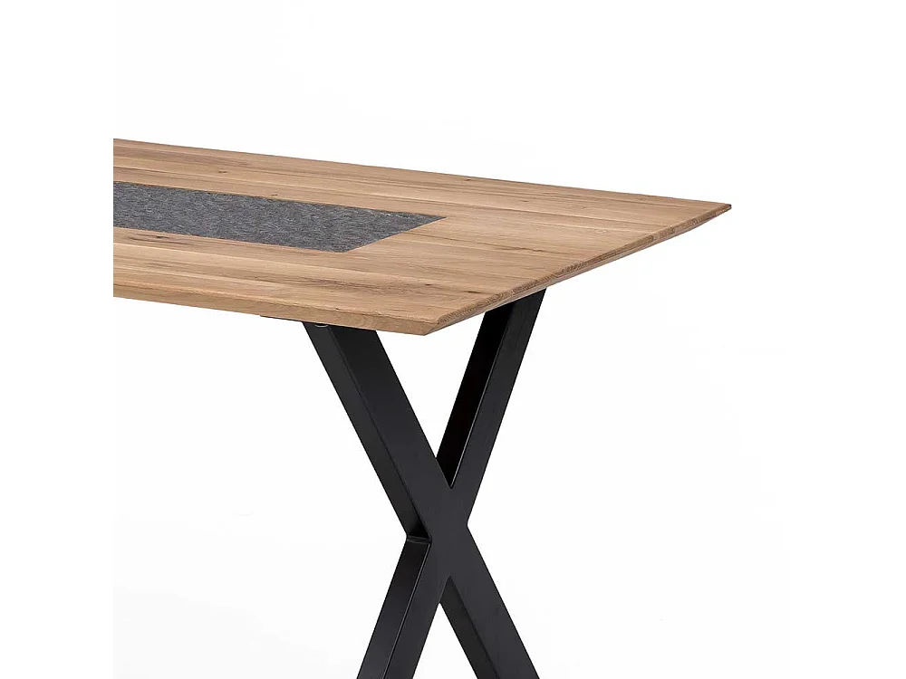 Designer Esstisch aus Wildeiche Massivholz und Metall Granitstein Furnier