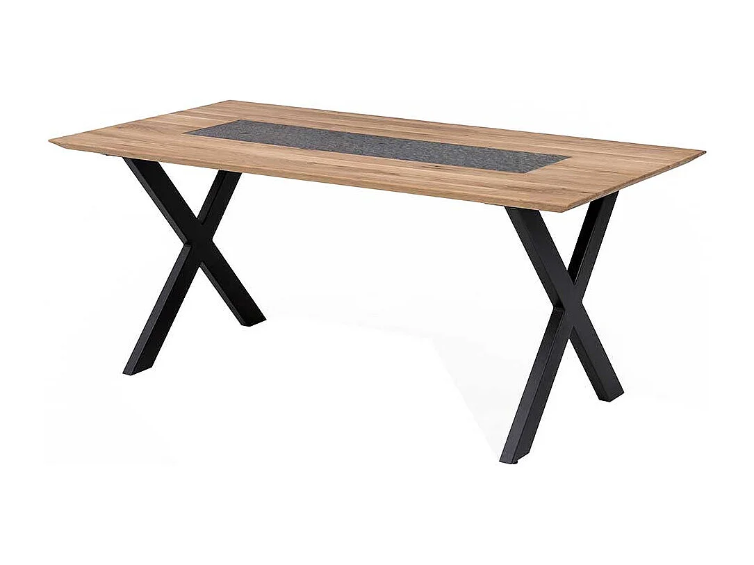 Designer Esstisch aus Wildeiche Massivholz und Metall Granitstein Furnier