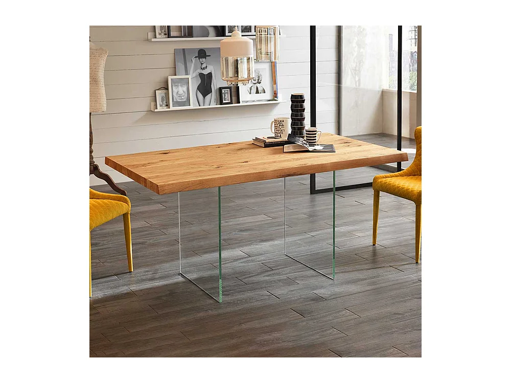 Tisch mit Glaswangen Baumkante