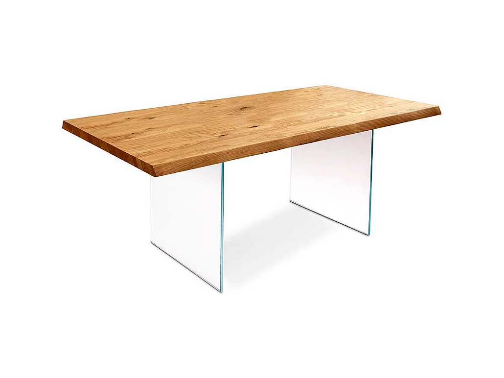 Tisch mit Glaswangen Baumkante