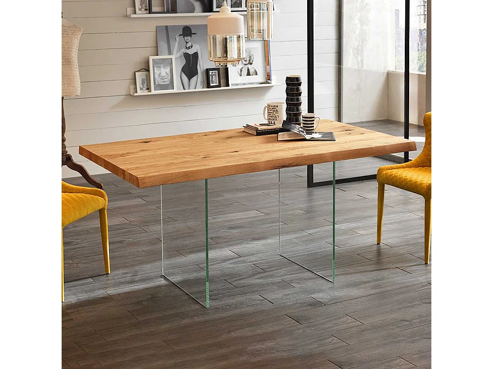 Tisch mit Glaswangen Baumkante