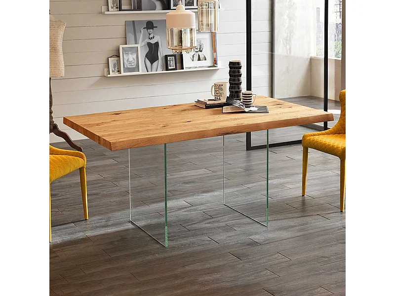 Tisch mit Glaswangen Baumkante