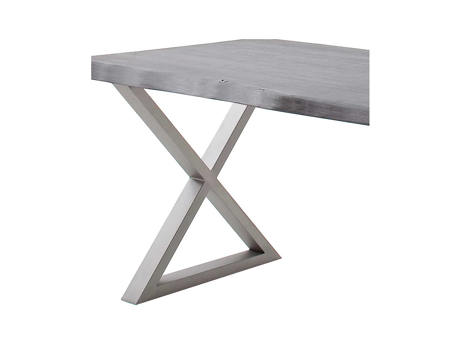 Esstisch Baumkantentisch mit X Gestell aus Edelstahl
