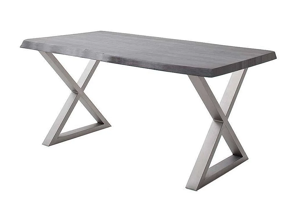 Esstisch Baumkantentisch mit X Gestell aus Edelstahl