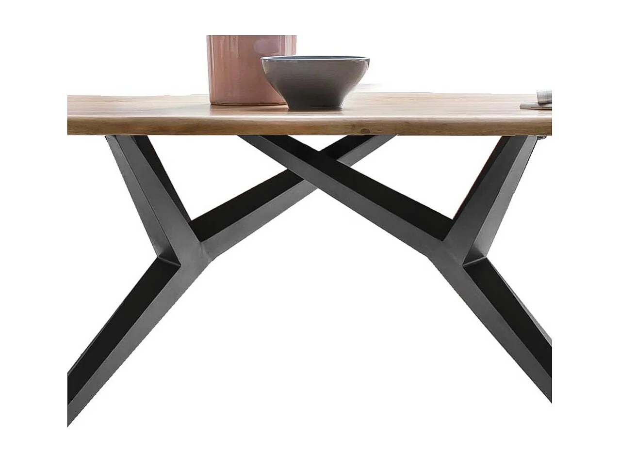 Tisch Massivholz mit Wildeiche Platte Metall Vierfußgestell