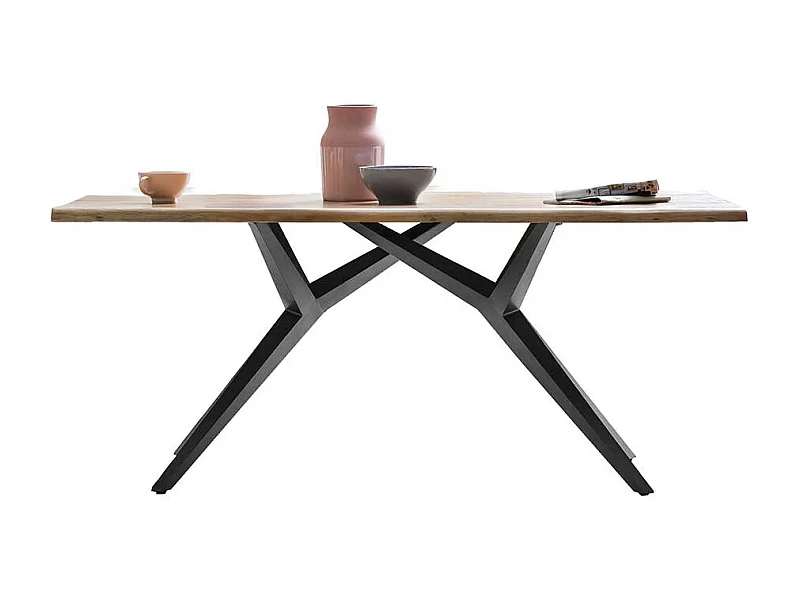 Tisch Massivholz mit Wildeiche Platte Metall Vierfußgestell