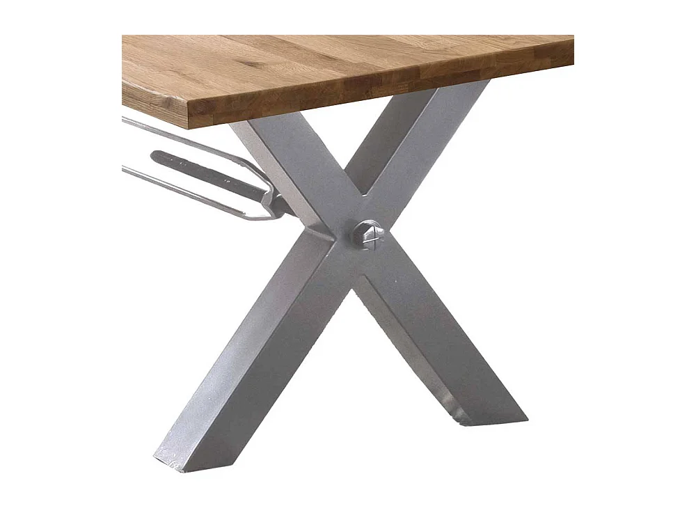 Baumkanten Esstisch aus Wildeiche Massivholz Metallgestell in Weiß