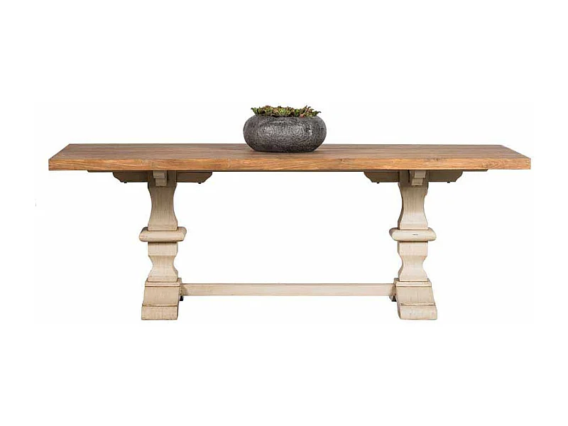 Esszimmertisch in Creme Weiß Teakholz furniert