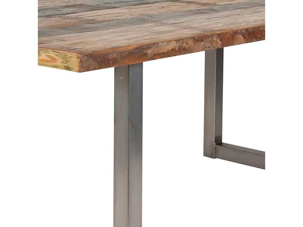 Esszimmertisch aus Recyclingholz Bunt Braun Stahl