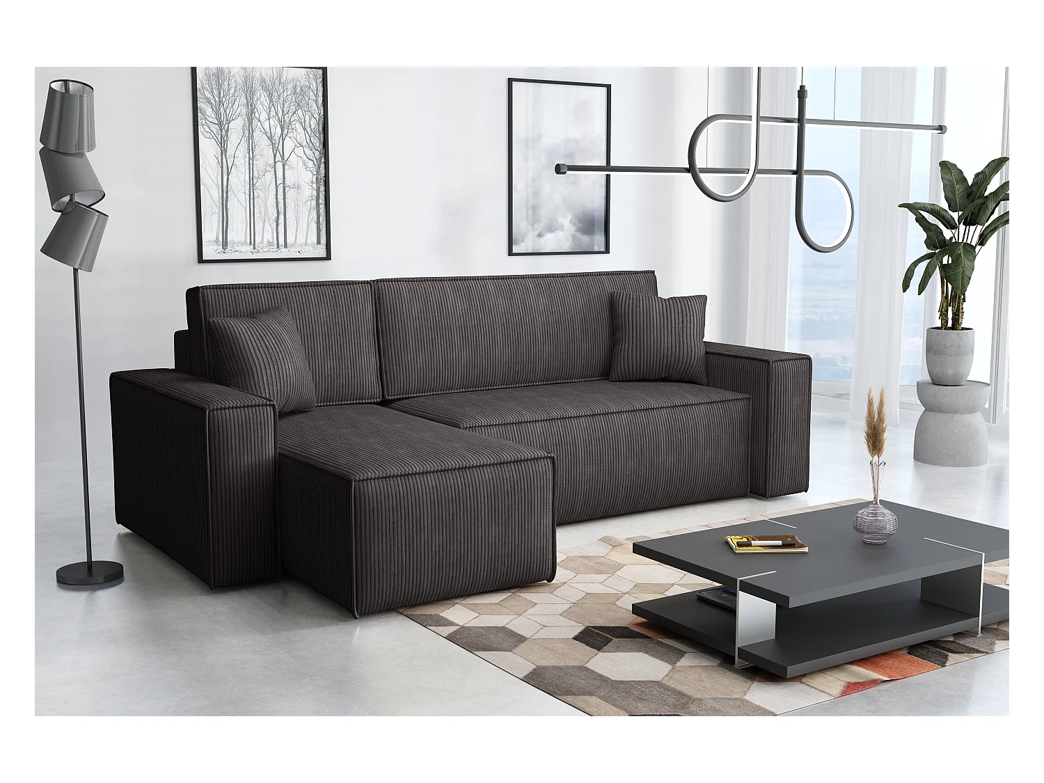 Canapé d’angle DENIS L avec fonction lit 135x200 Poso 22