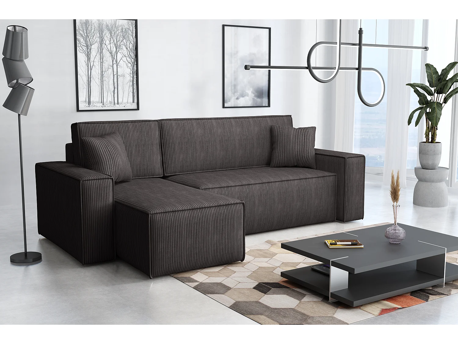 Canapé d’angle DENIS L avec fonction lit 135x200 Poso 22