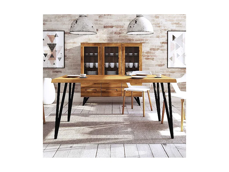 Küchentisch aus Wildeiche Massivholz und Stahl Loft Design