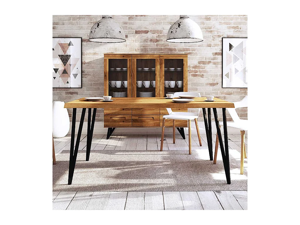 Küchentisch aus Wildeiche Massivholz und Stahl Loft Design