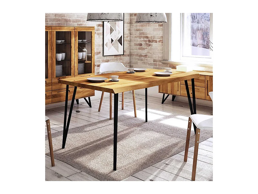 Küchentisch aus Wildeiche Massivholz und Stahl Loft Design