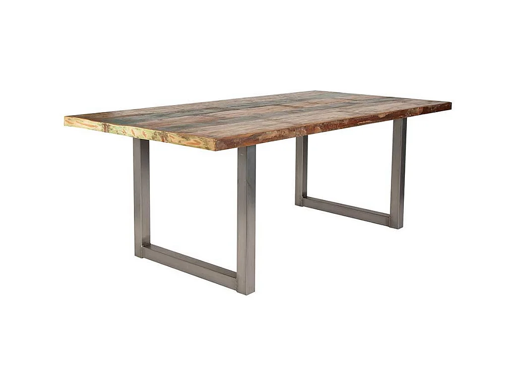 Esszimmertisch aus Recyclingholz Bunt Braun Stahl