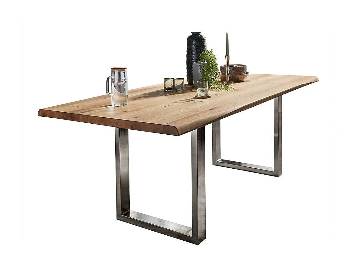 Esstisch aus Wildeiche Massivholz und Stahl Loft Design