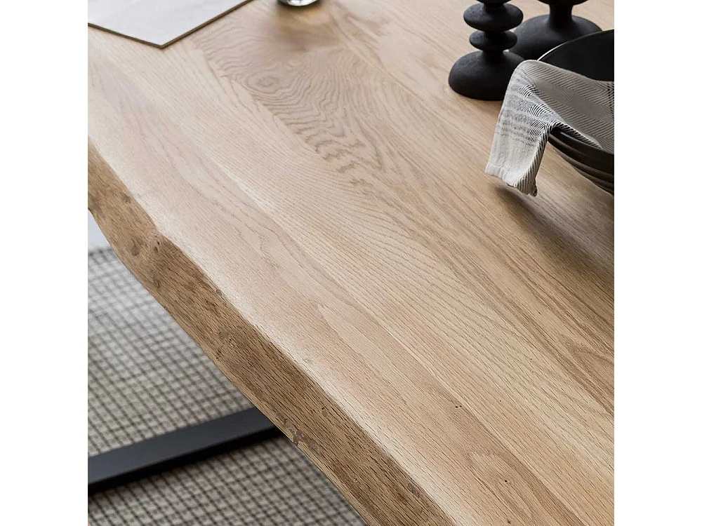 Massivholzesstisch aus Eiche und Metall Bügelgestell