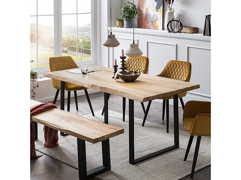 Massivholzesstisch aus Eiche und Metall Bügelgestell