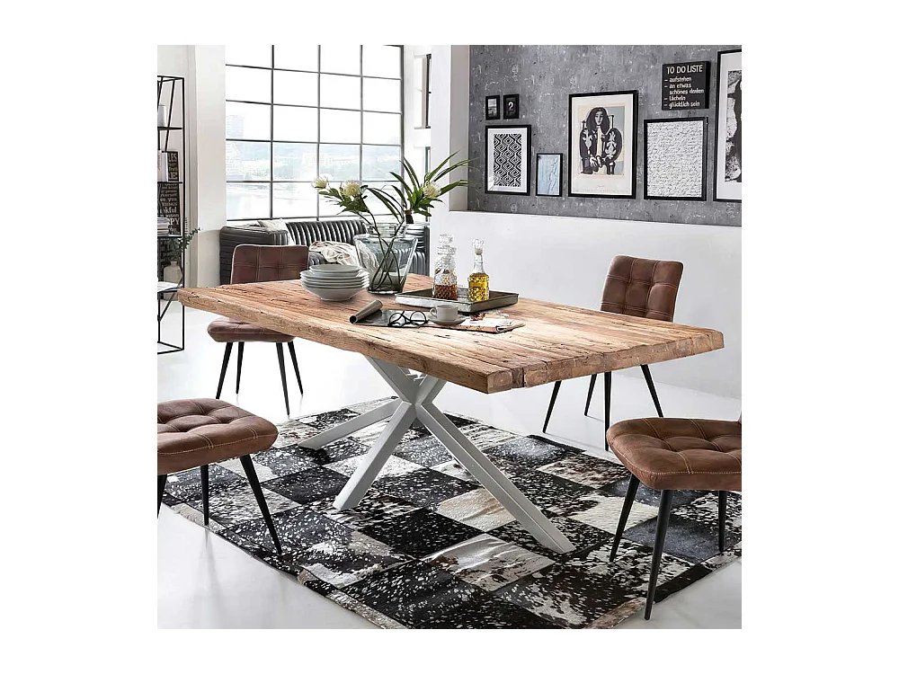 Küchentisch rustikal aus Teak Recyclingholz Metall