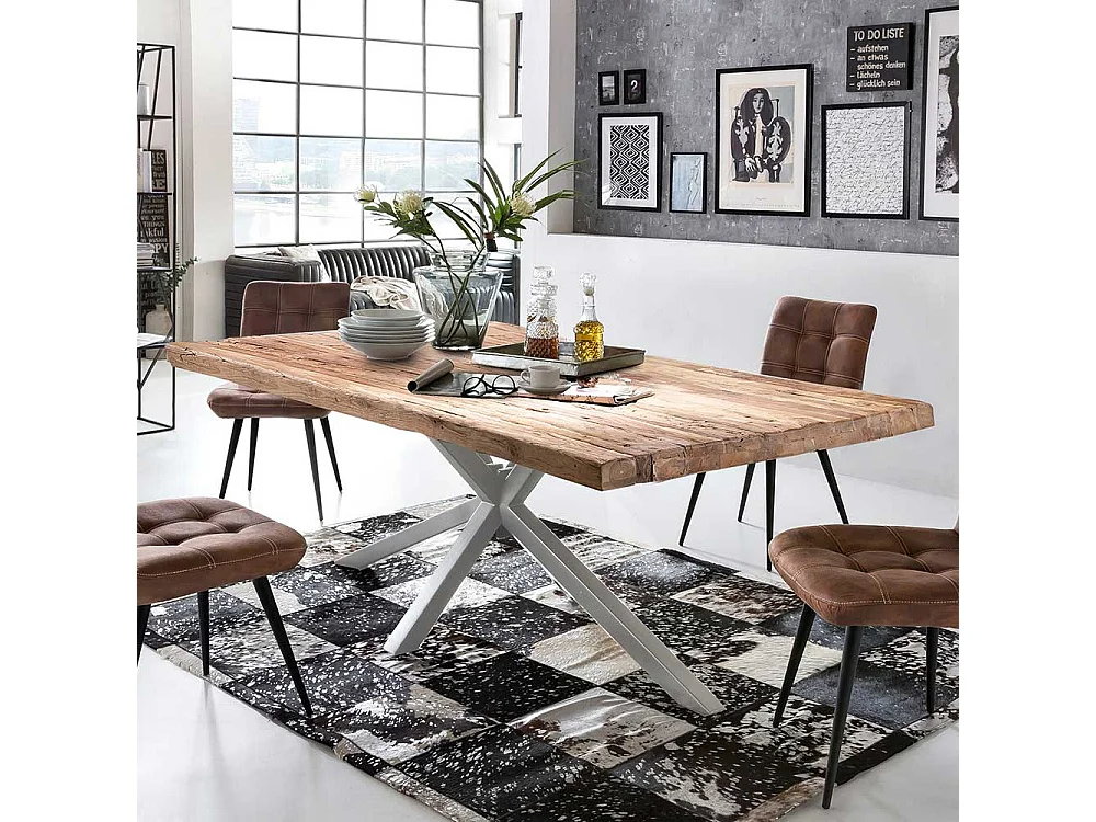 Küchentisch rustikal aus Teak Recyclingholz Metall