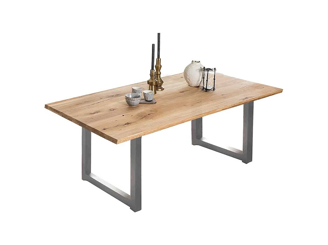 Esszimmer Tisch in Wildeiche und Altsilberfarben Bügelgestell