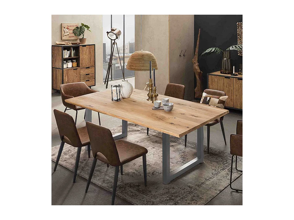 Esszimmer Tisch in Wildeiche und Altsilberfarben Bügelgestell