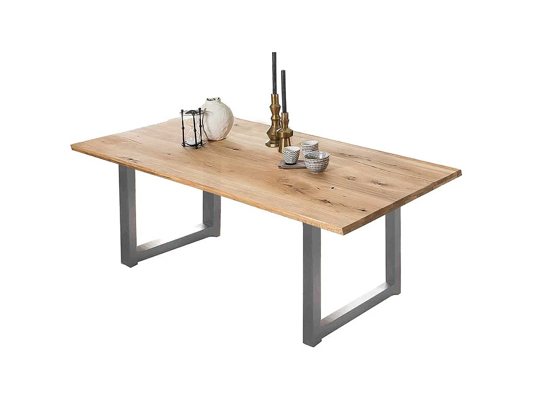 Esszimmer Tisch in Wildeiche und Altsilberfarben Bügelgestell