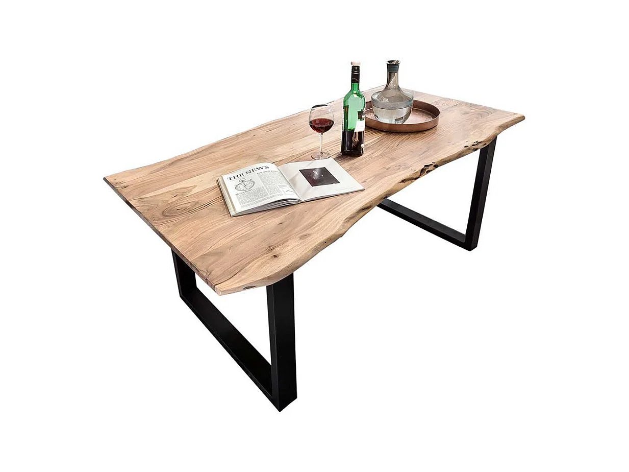 Echtholztisch Baumkante aus Akazie Massivholz Metall