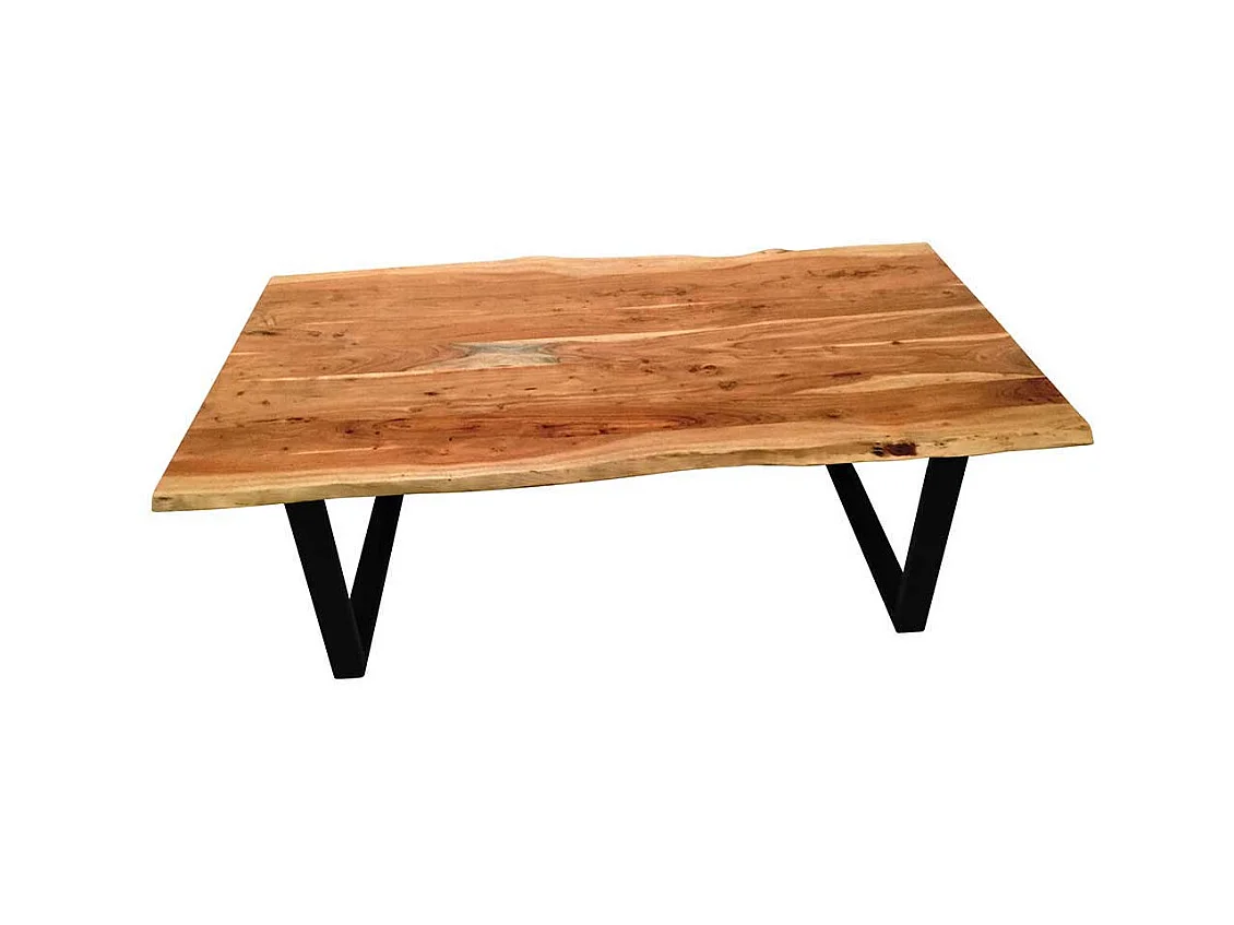 Echtholztisch Baumkante aus Akazie Massivholz Metall