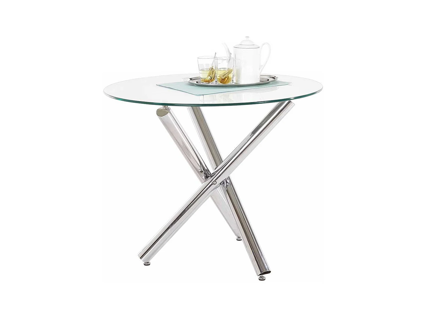 Runder Esstisch mit Klarglasplatte Mikado Fußgestell