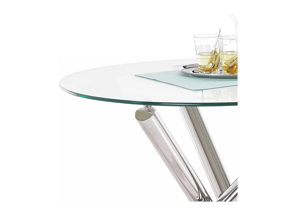 Runder Esstisch mit Klarglasplatte Mikado Fußgestell