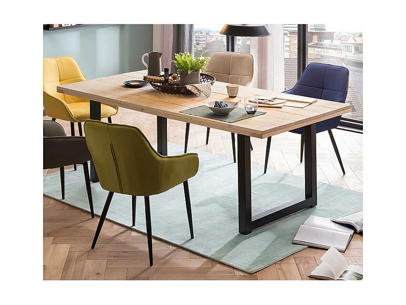 Massivtisch Gerüstholz Platte naturbelassen Bügelgestell