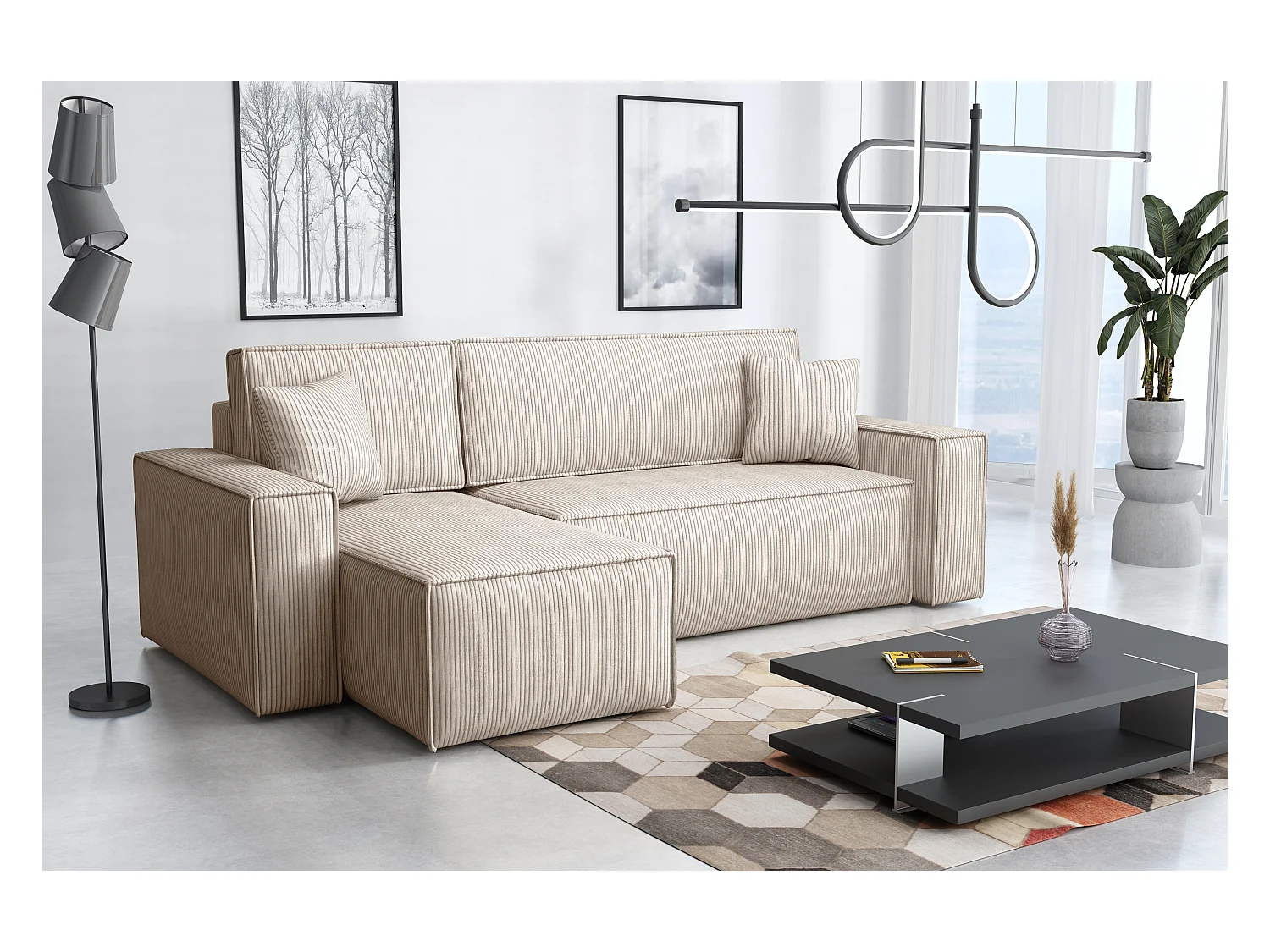 Canapé d’angle DENIS L avec fonction lit 135x200 Poso 100