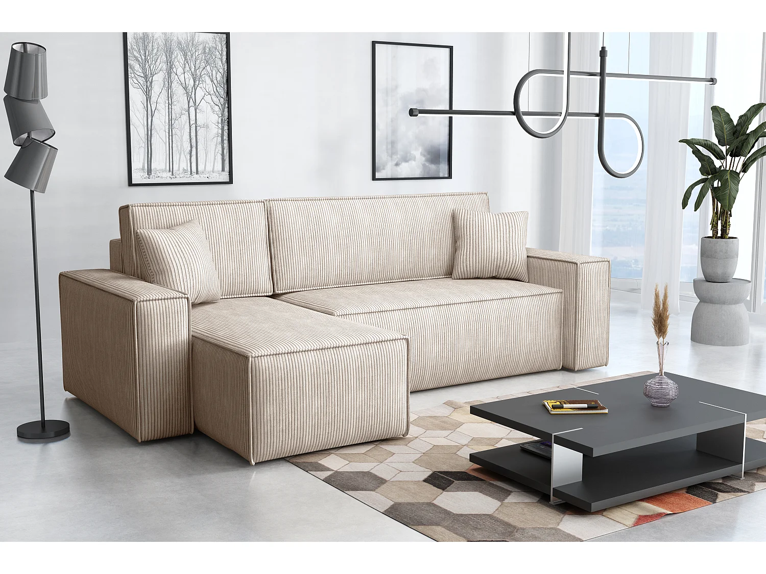 Canapé d’angle DENIS L avec fonction lit 135x200 Poso 100