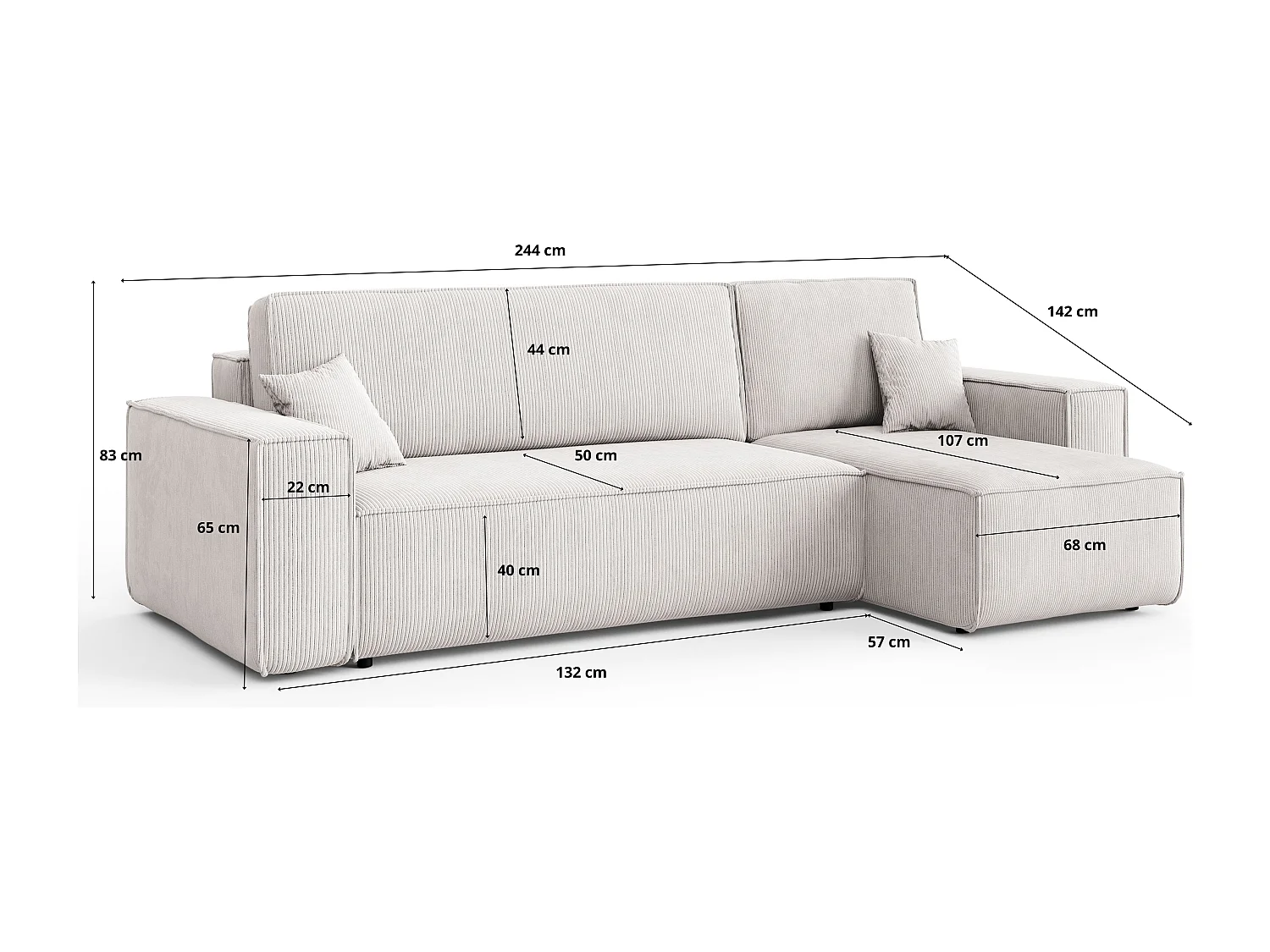 Canapé d’angle DENIS L avec fonction lit 135x200 Poso 100