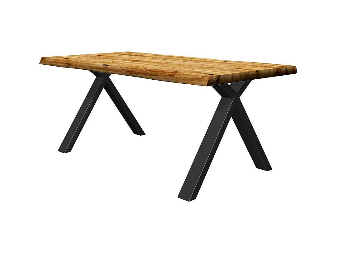 Tisch mit Baumkanten aus Eiche Massivholz und Metall X Gestell