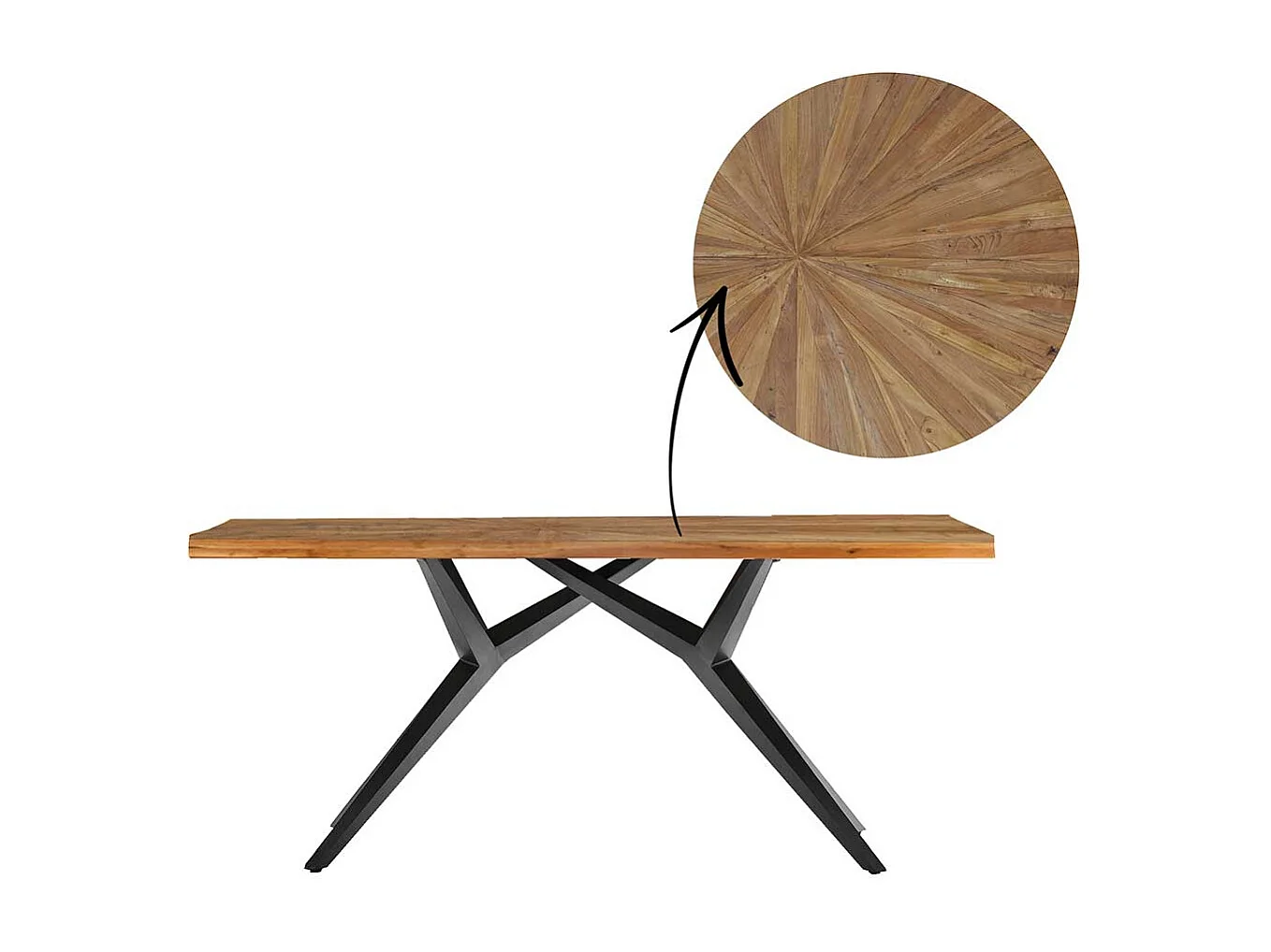 Massivholztisch in Teakfarben und Schwarz Einlegearbeit