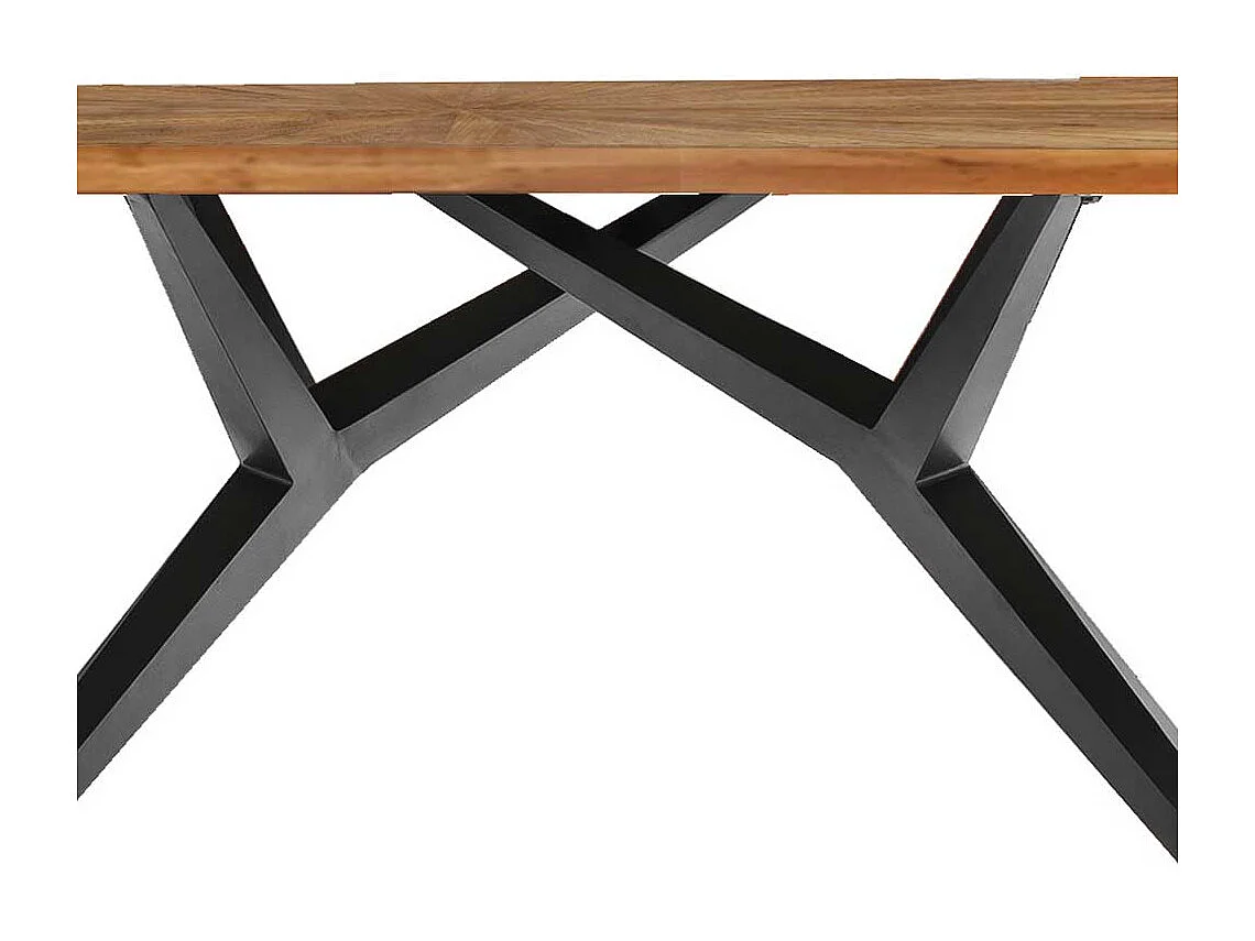 Massivholztisch in Teakfarben und Schwarz Einlegearbeit